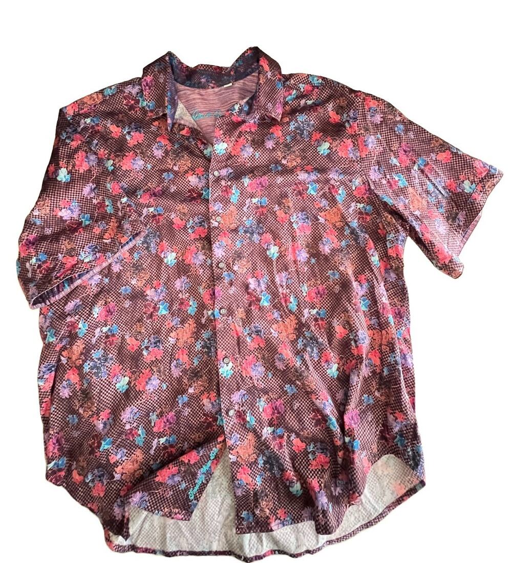 Robert Graham Men's Berr Floral Checkerboard Button Up Shirt Size 2XL